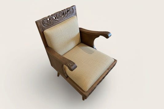 Petite Antique Teak Armchair, Floral Carving