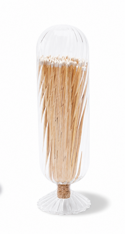 Handblown Fireplace Match Cloche, White-tip Matches
