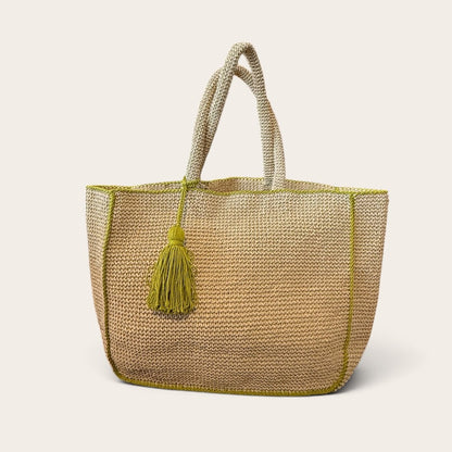 Linen Raffia Tassel Tote