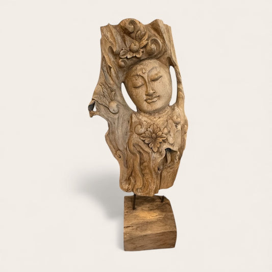 Balinese Hand Carved Lady In Bed of Flowers Statue