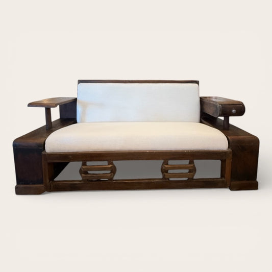 Antique Teak Settee with Drawer and Cubby Space