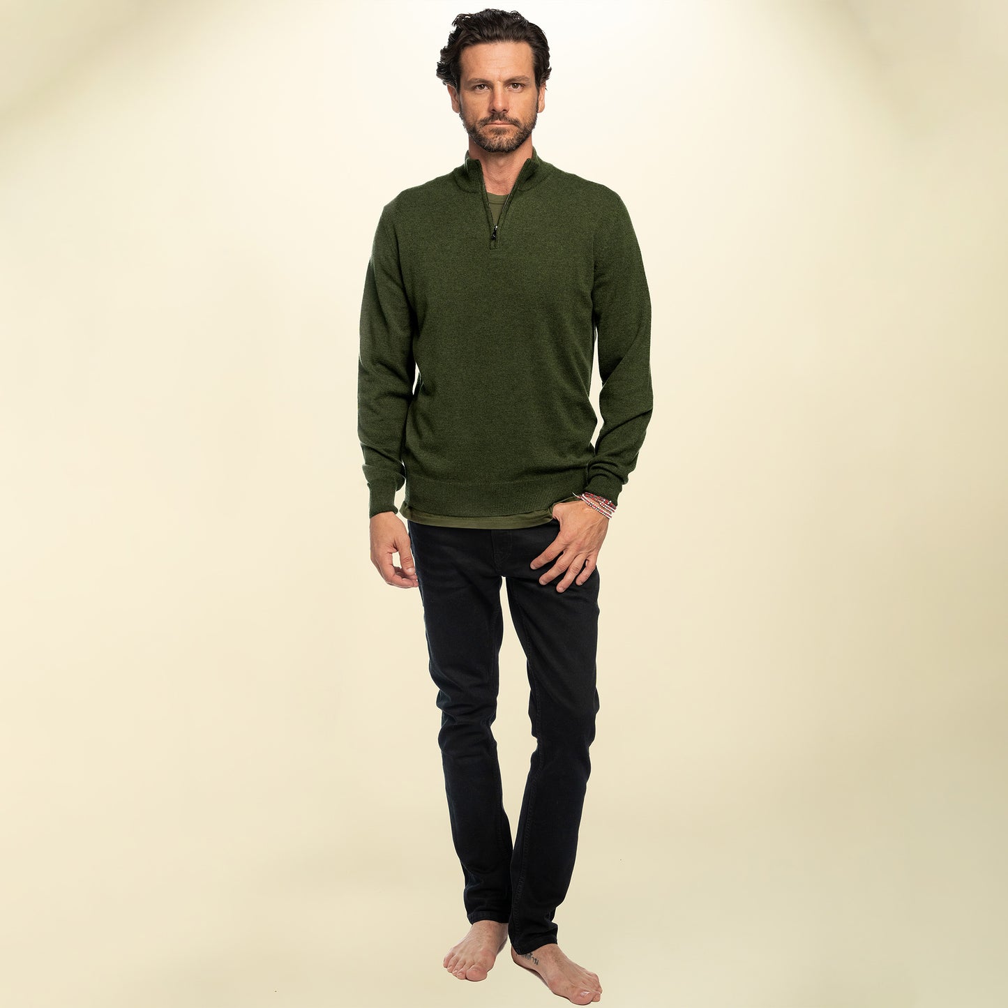 Men’s Italian Renewed Cashmere Zip Henley Sweater