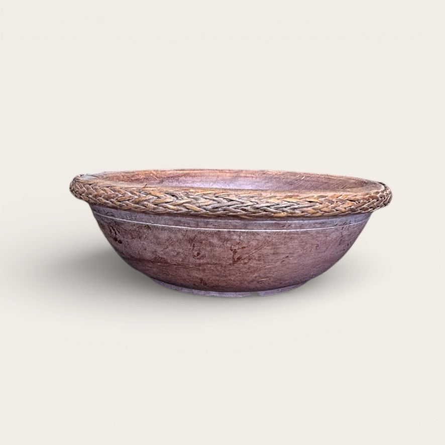 Balinese Wooden bowl with Ata Trim detailing Small