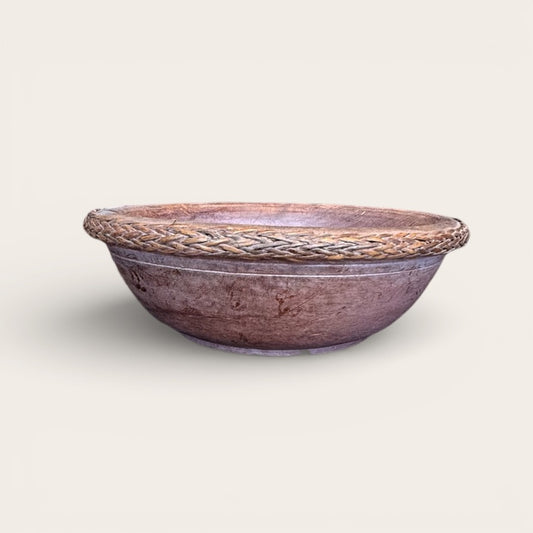 Balinese Wooden bowl with Ata Trim detailing Small
