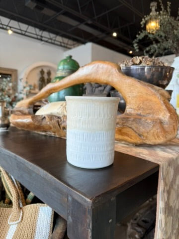 ap pottery carved white & cream vase