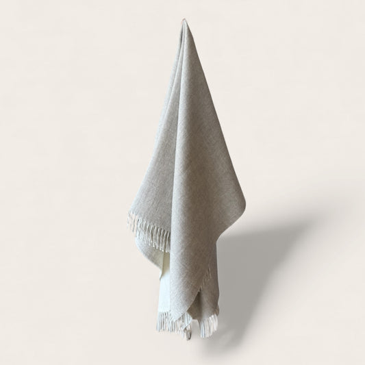 100% Baby Alpaca Reversible Throw Light Grey and White
