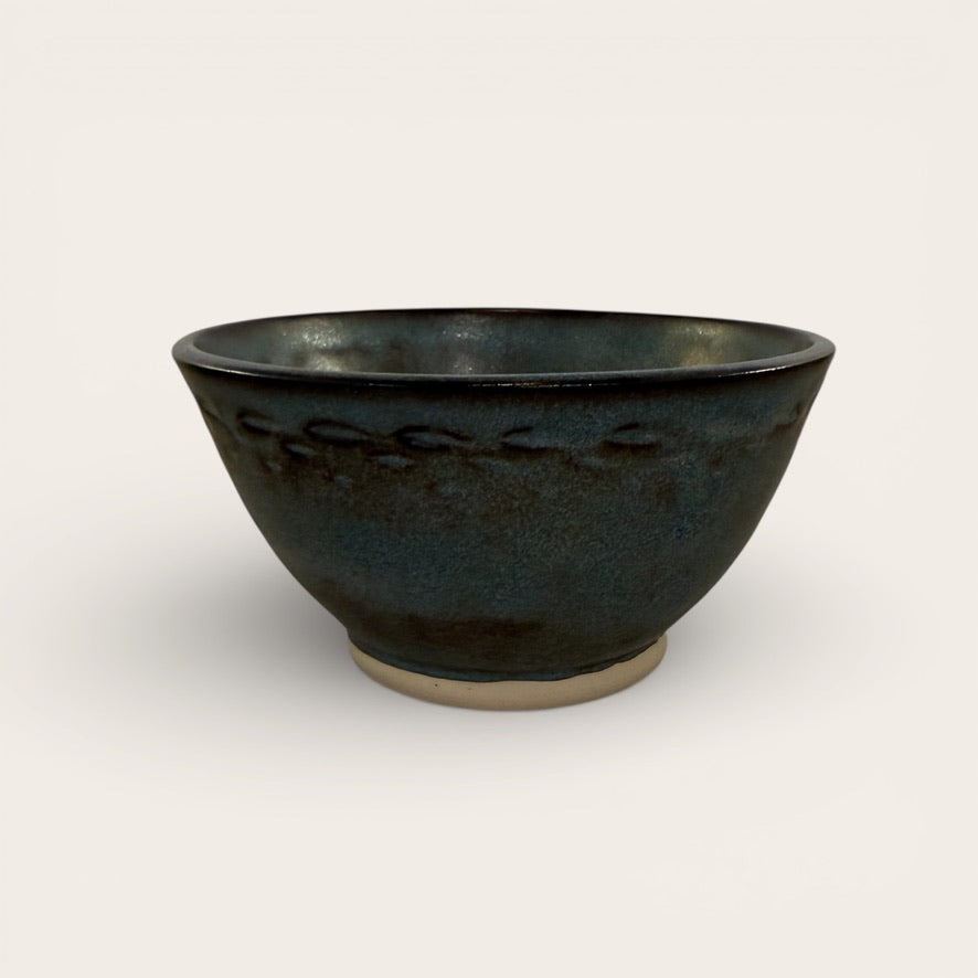 ap pottery engraved blue stone matte bowl
