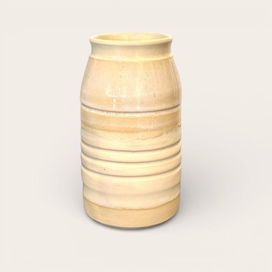 ap pottery ribbed bottle vase in white