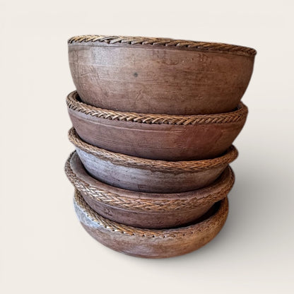 Balinese Wooden bowl with Ata Trim detailing Small