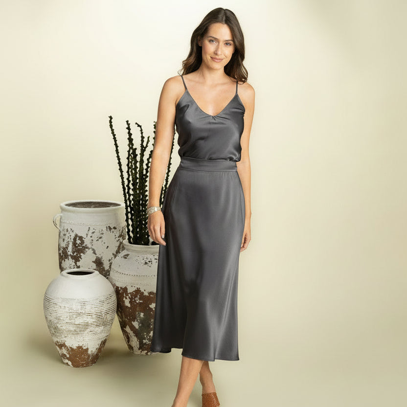 The Simonetta Solid Silk Skirt