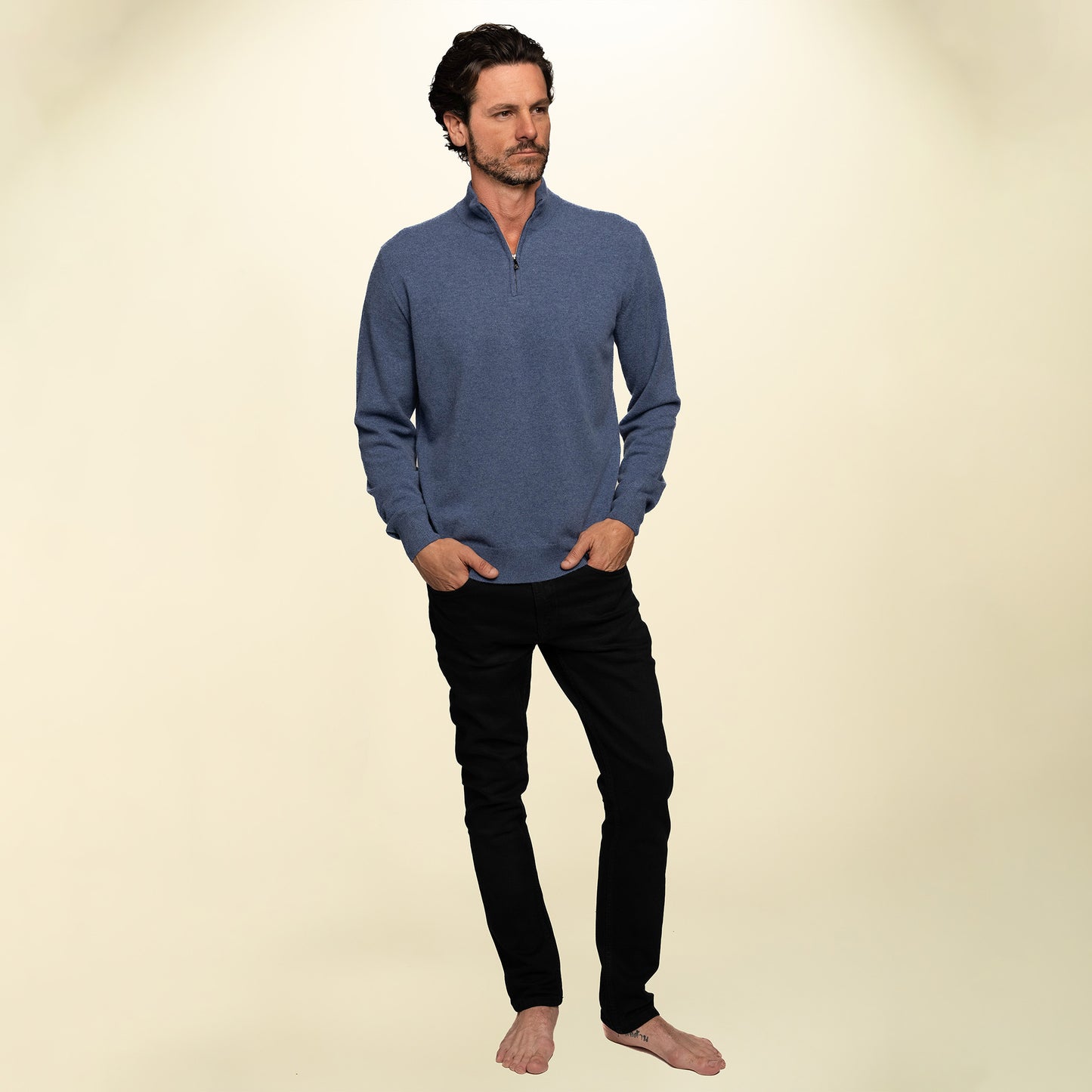 Men’s Italian Renewed Cashmere Zip Henley Sweater