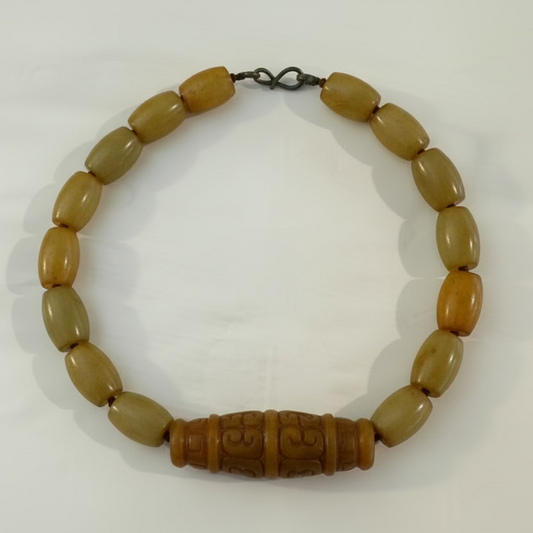 Seed Palm Beach Olive Opal and Yellow Jade Scroll Pendant Necklace