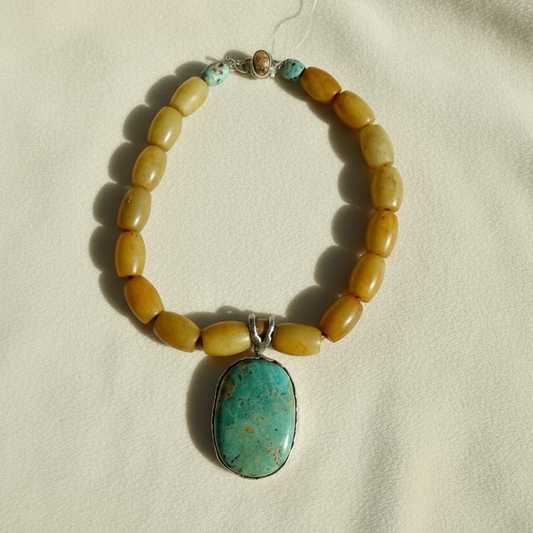 Seed Palm Beach Yellow Jasper and Turquoise Pendant Necklace