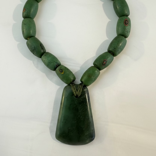 Seed Palm Beach Serpentine Gemstone and Jade Axe Pendant Necklace