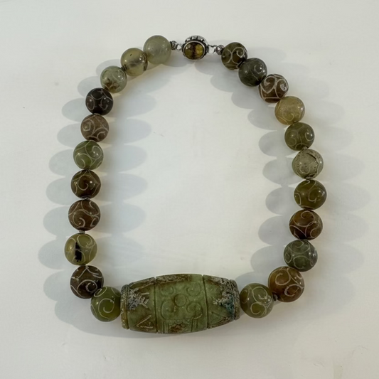 Seed Palm Beach Antique Pyu Bead and Jade Pendant Necklace