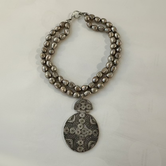 Seed Palm Beach Freshwater Pearl and Filigree SIlver Pendant Necklace