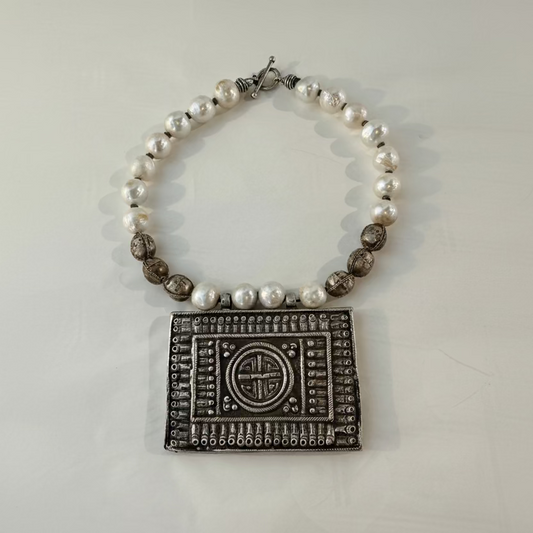 Seed Palm Beach Antique Balochi Amulet Necklace with Baroque Pearls