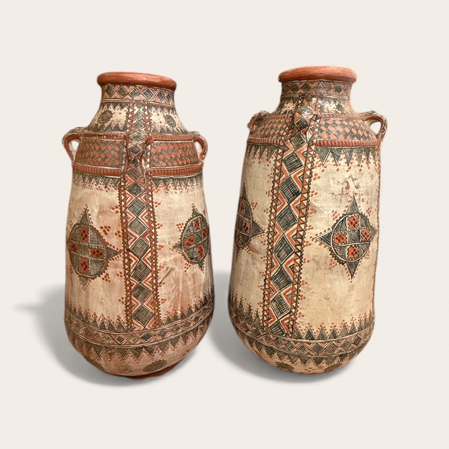 Morroccan Hand Painted Oil Jar Rustic Compass Design