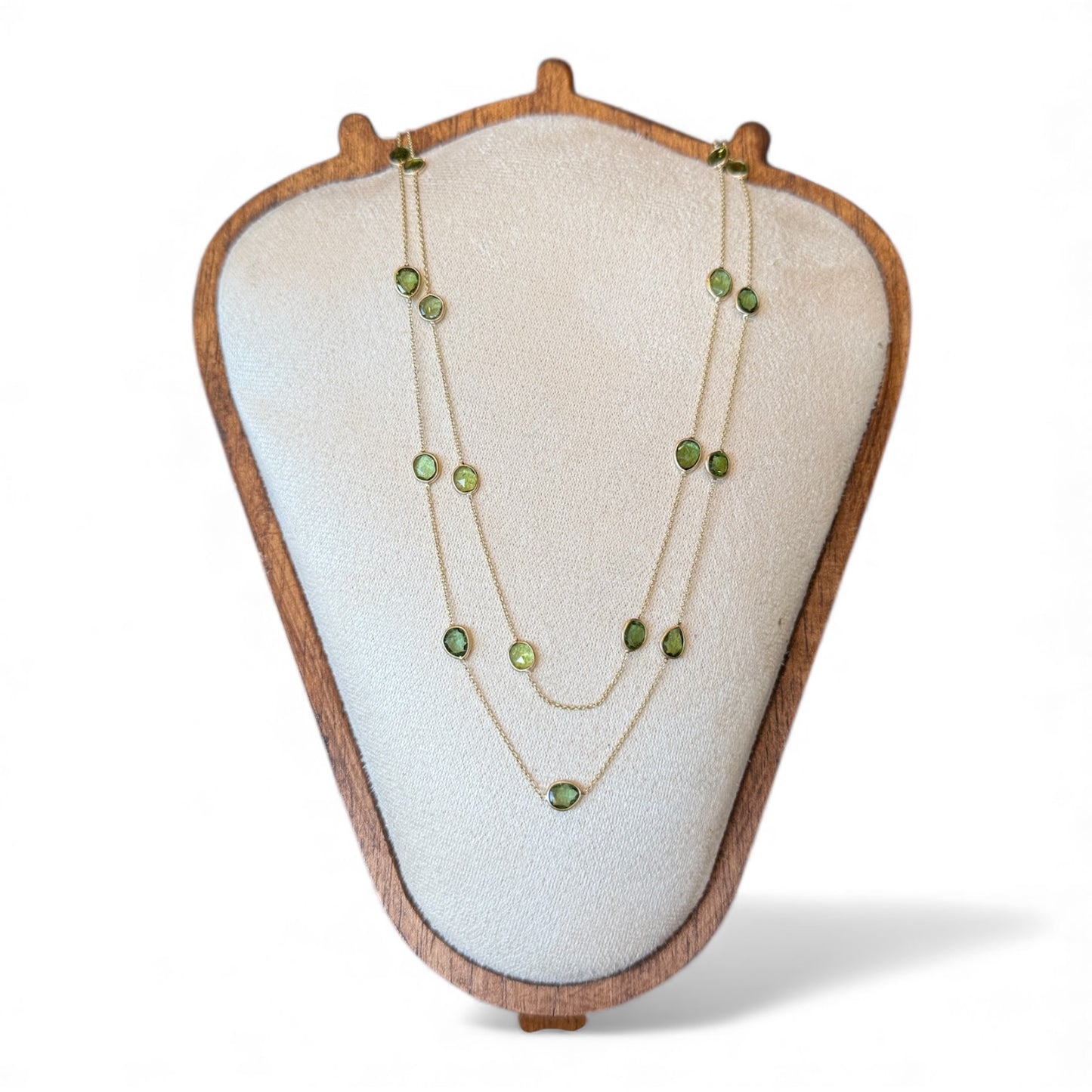 found. Green Tourmaline By-The-Yard Matte Gold 32 inch Necklace