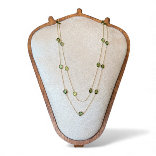 found. Green Tourmaline By-The-Yard Matte Gold 32 inch Necklace