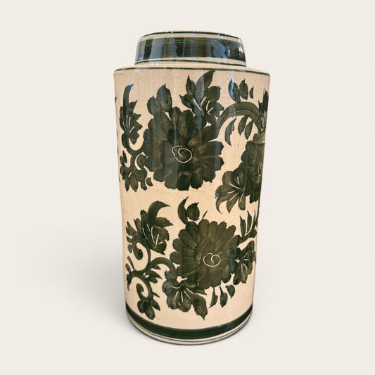 Hand Thrown and Floral Painted Ceramic Cylinder Jars