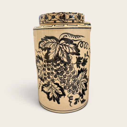 Hand Thrown and Vine Painted Ceramic Cylinder Jars