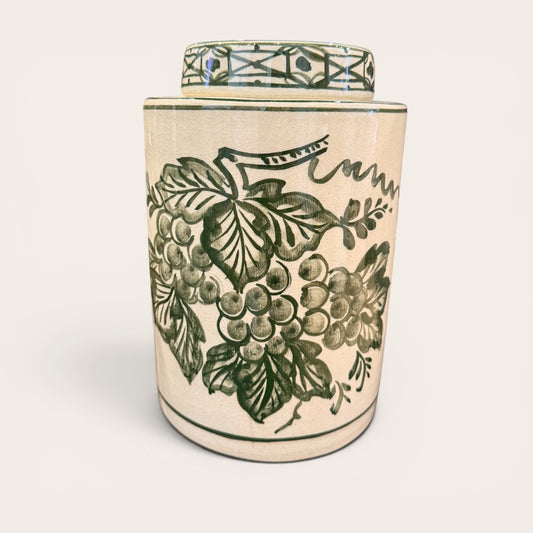 Hand Thrown and Vine Painted Ceramic Cylinder Jars
