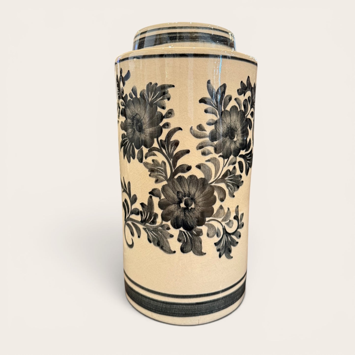 Hand Thrown and Floral Painted Ceramic Cylinder Jars