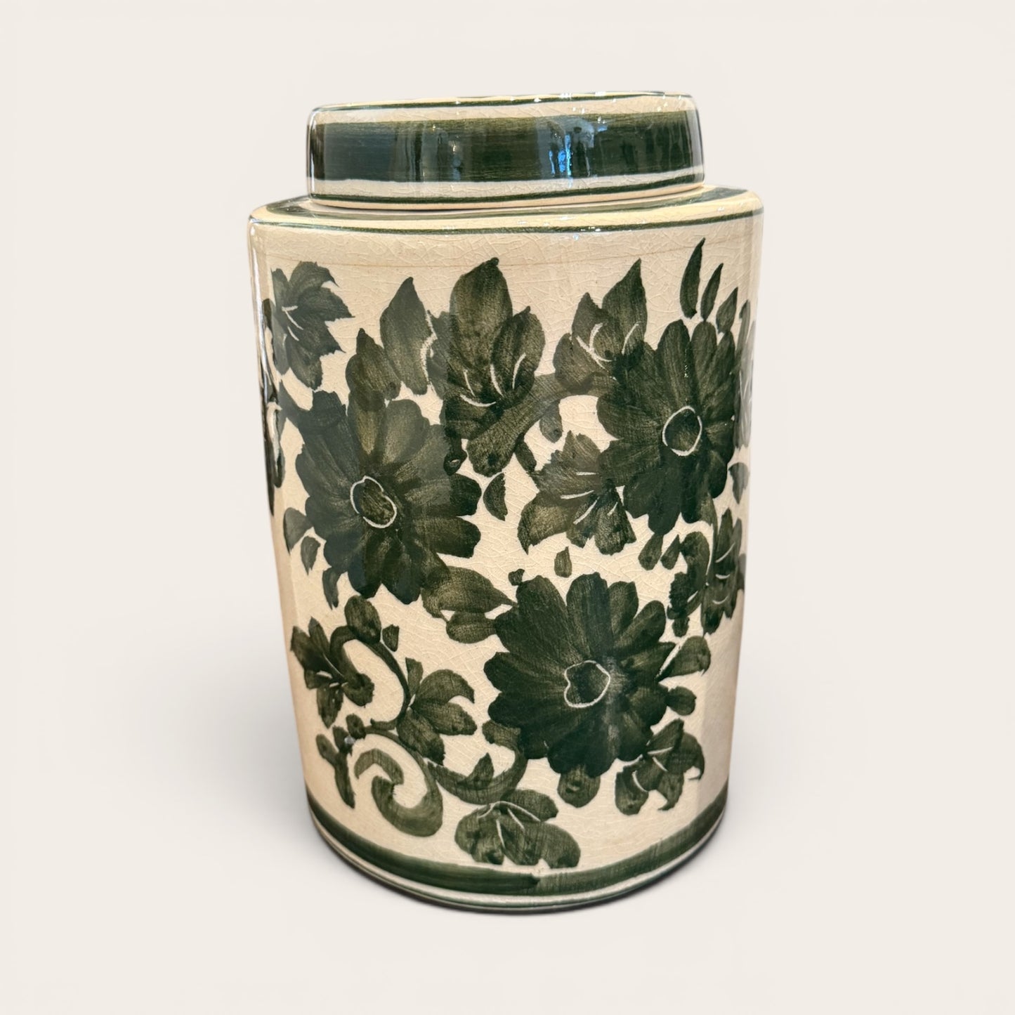 Hand Thrown and Floral Painted Ceramic Cylinder Jars