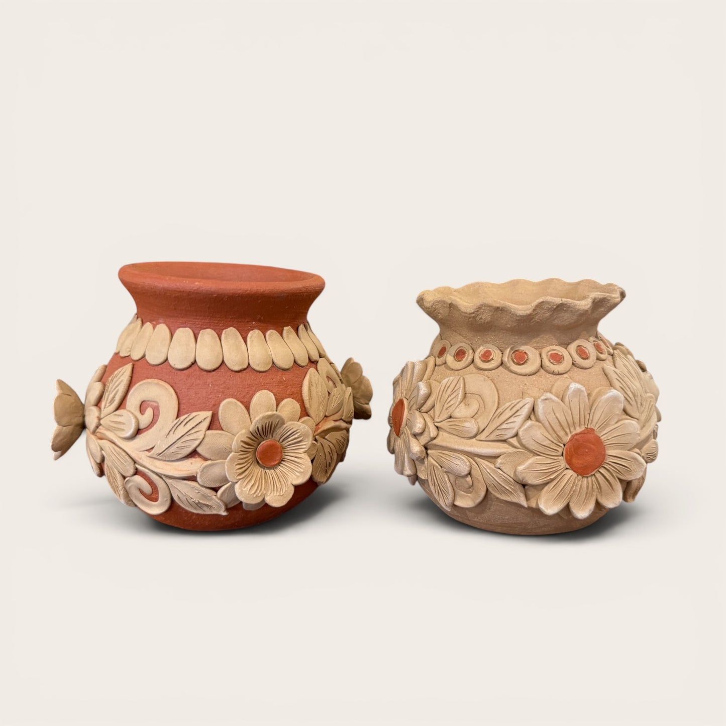 Oaxacan Hand-Built Clay Flower Pots