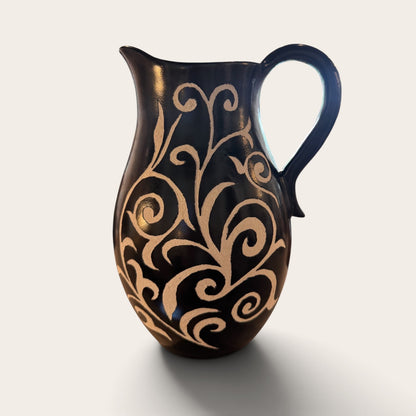 Hand Chiseled Moroccan Pitcher - Black/ White