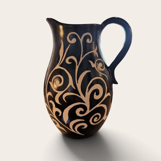 Hand Chiseled Moroccan Pitcher - Black/ White