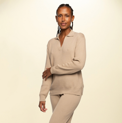 Ribbed Loungewear Polo Sweater – Pima Organic Cotton & Baby Alpaca