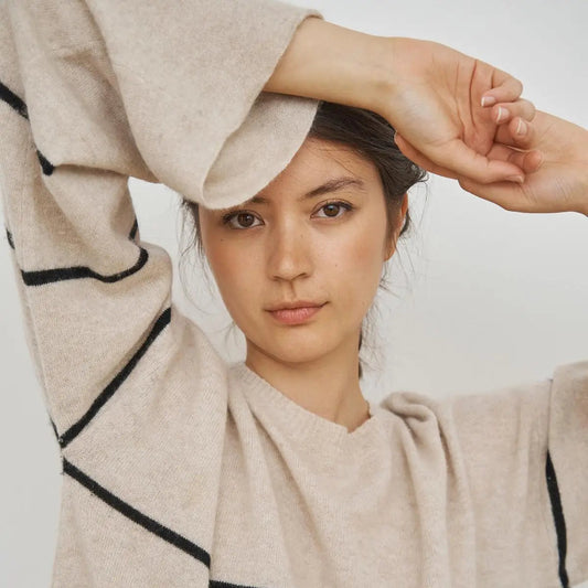 Stripe Cashmere Bell-Sleeve Sweater