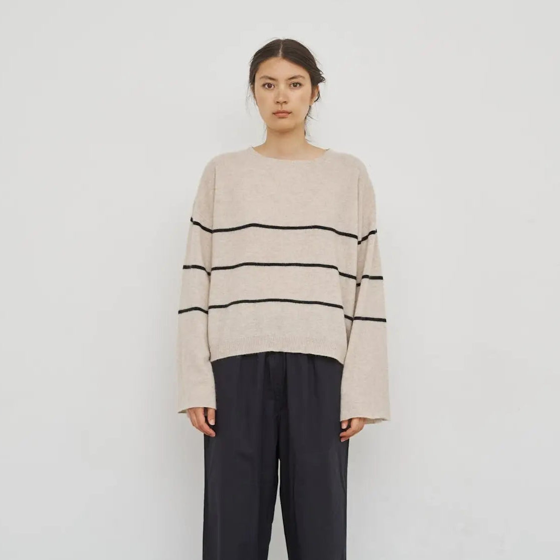 Stripe Cashmere Bell-Sleeve Sweater