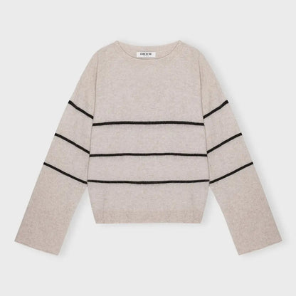 Stripe Cashmere Bell-Sleeve Sweater