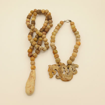 Seed Palm Beach Antique Jade Prayer Bead Long Necklace