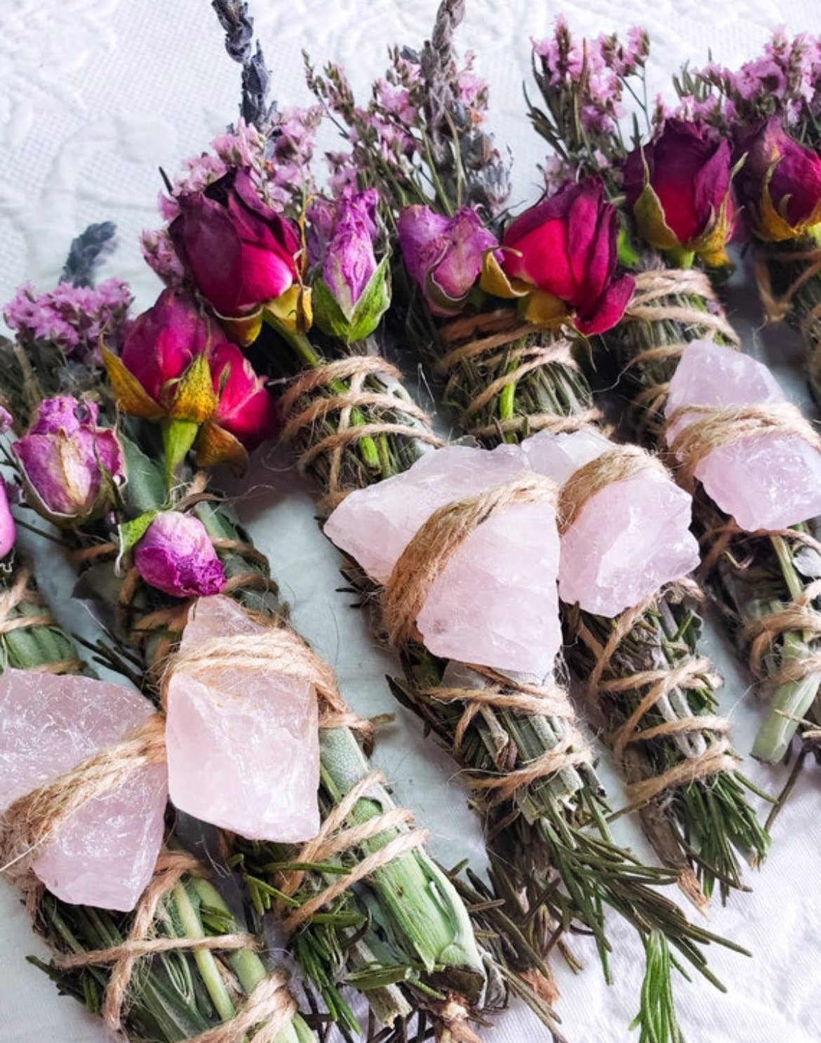 Rose Quartz, Rosemary, Sage, and Lavender Smudge Stick