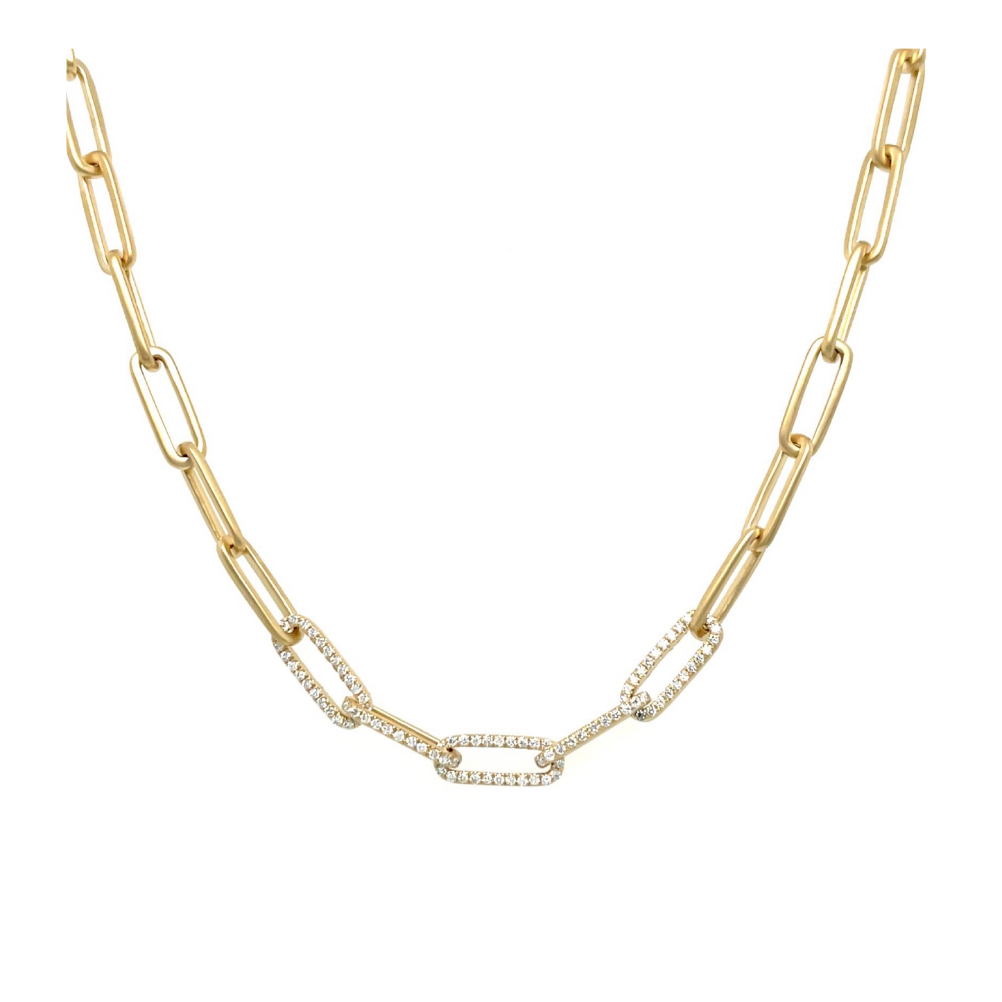 found. Matte Gold Paperclip Chain Necklace with Diamond Links