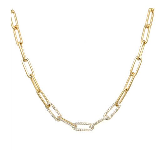 found. Matte Gold Paperclip Chain Necklace with Diamond Links