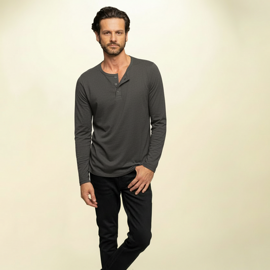 found. Men's Organic Cotton Long Sleeve Button Henley Tee