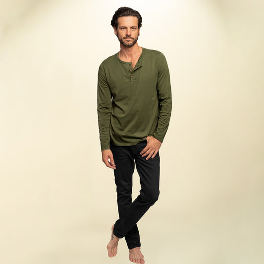found. Men's Organic Cotton Long Sleeve Button Henley Tee