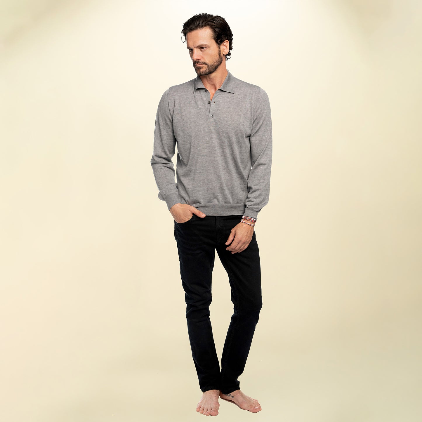 Men’s Italian Renewed Superfine Cashmere Polo Sweater