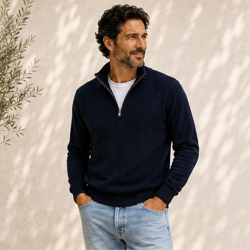 Men’s Italian Renewed Cashmere Zip Henley Sweater