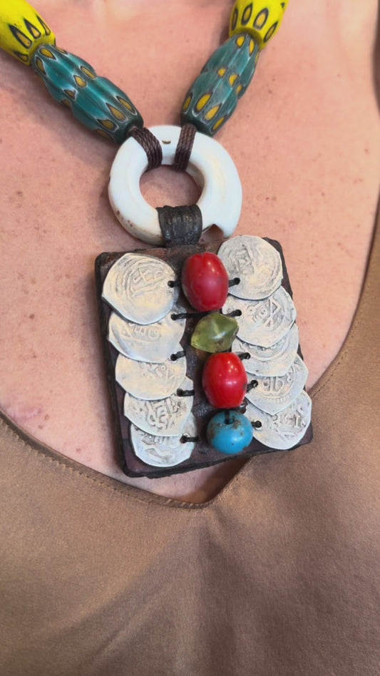 Seed Palm Beach Antique Rare Mosaic Glass Necklace